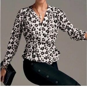 Cabi Black and White Floral Blouse